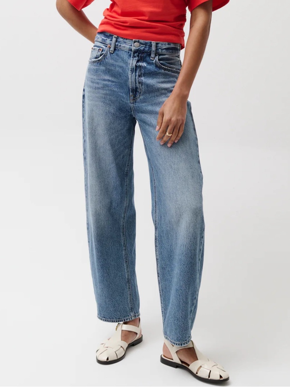 Pistola Wes High Rise Barrel Jean Cotton Spectacle Blue Size 27